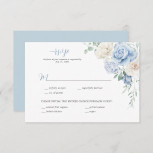 Blue and White Floral Wedding RSVP Invitation