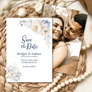 Blue and White Floral Wedding Save The Date
