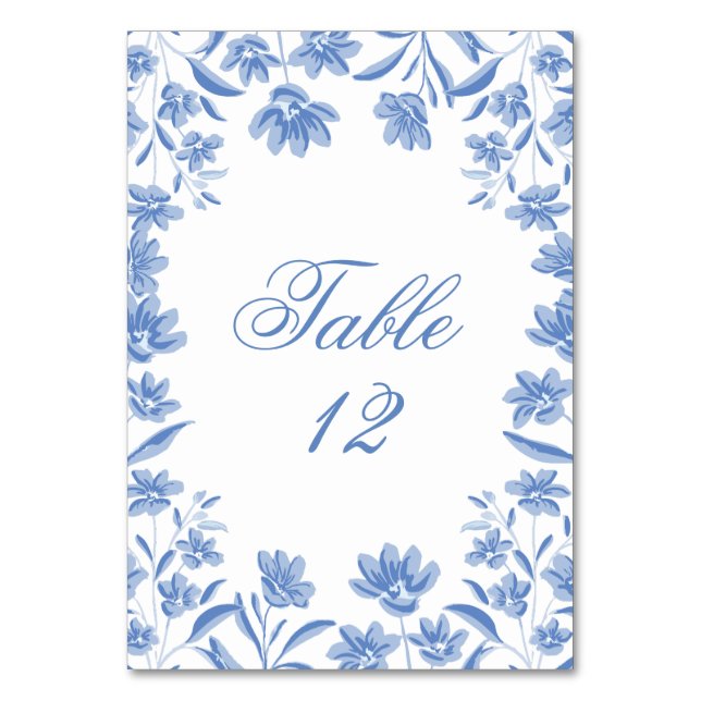 Blue and White Floral Wedding Table Numbers (Front)