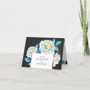 Blue and White Floral Wedding Thank You Card Chalk