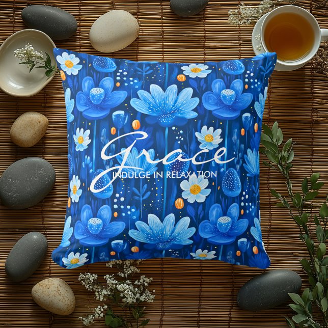 Blue and White Floral Wellness Pillow (Creator Uploaded)