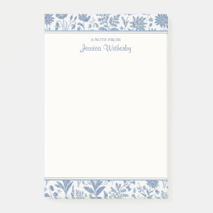 Blue and White Flower Toile Pattern Personalized Post-it Notes