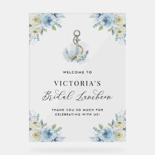 Blue and White Flowers Anchor Bridal Luncheon Acrylic Sign