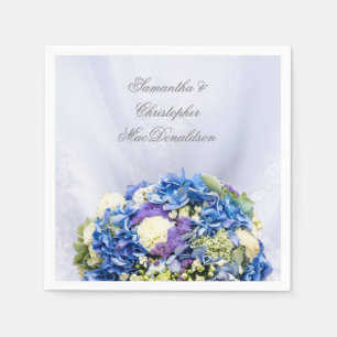 Blue and white flowers and wedding dress napkin