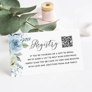 Blue and White Flowers Baby QR Code Registry Enclosure Card