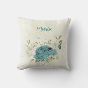 blue and white flowers cushion