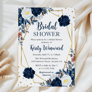 Blue and White Flowers Frame Bridal Shower Invitation
