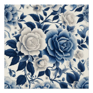 Blue and white flowers poster