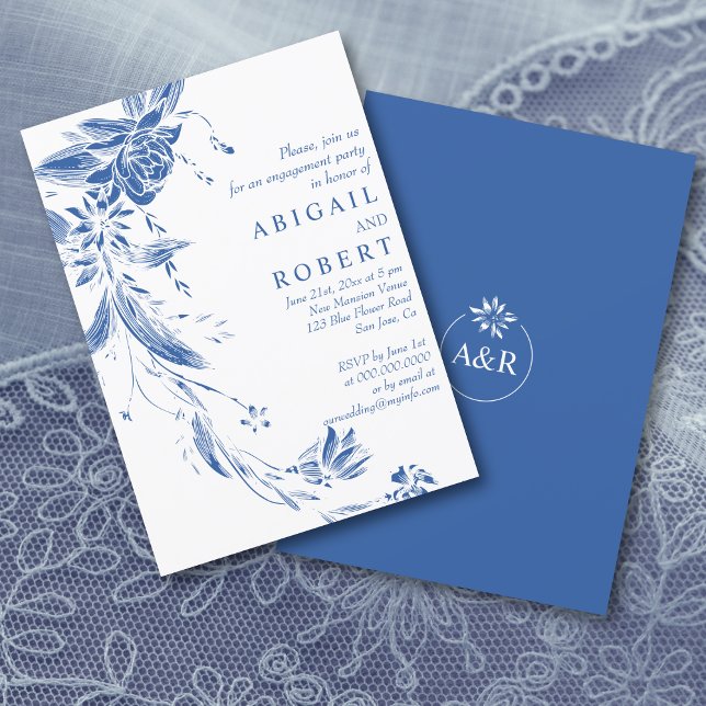 Blue and white flowers wedding engagement party invitation (Creator Uploaded)