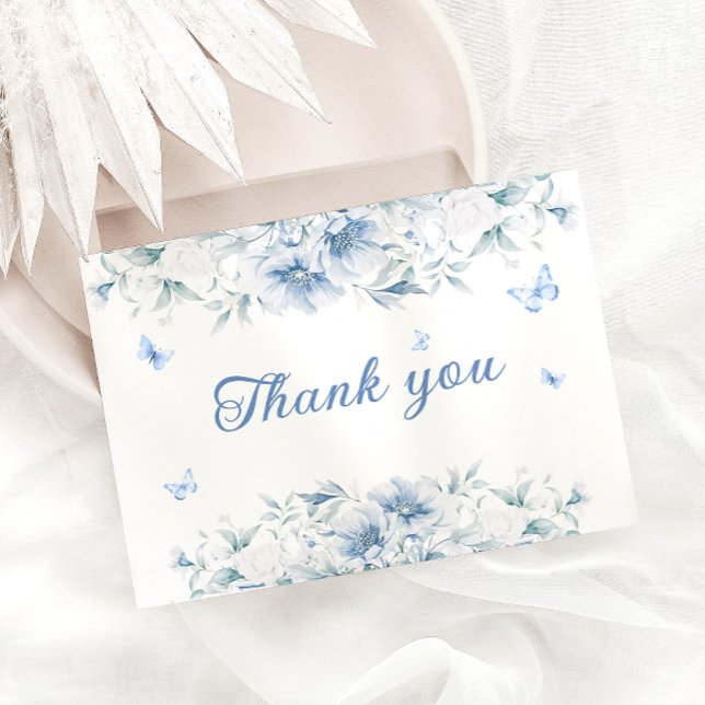 Blue and White Flowers Wedding Thank You Card (Creator Uploaded)