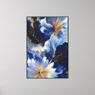 Blue and White Flowers with Gold Centers Abstract Canvas Print