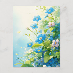 Blue and White Forget Me Not Floral Garden Postcard