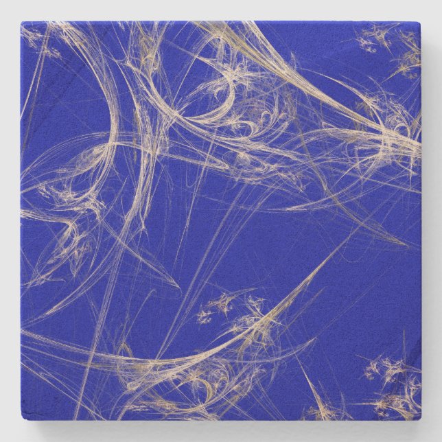 Blue and White Fractal Square Coaster (Front)