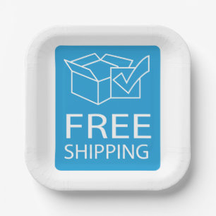 Blue and White Free Shipping Icon Paper Plate