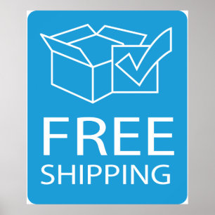 Blue and White Free Shipping Icon Poster