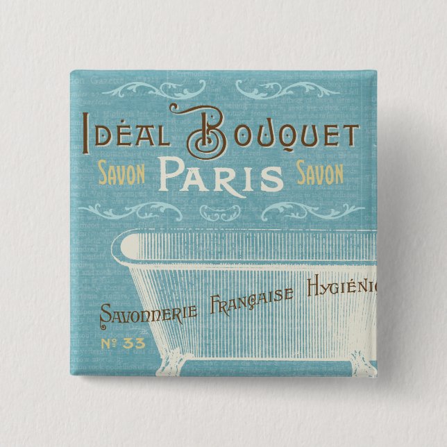 Blue and White French Bathtub 15 Cm Square Badge (Front)