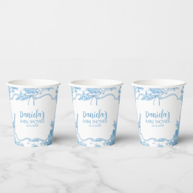 Blue and White French Toile de Jouy Baby Shower Paper Cups (Multi)