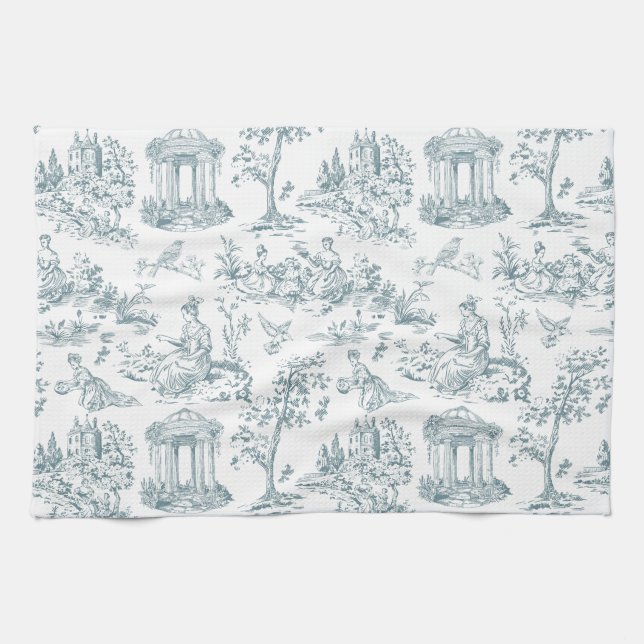 Blue and White French Toile Tea Towel (Horizontal)