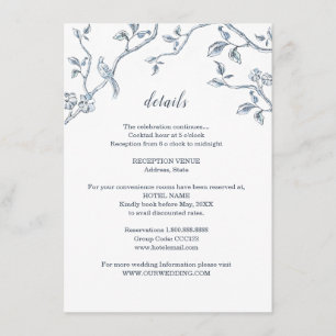 Blue and white French Toile Wedding details Enclosure Card