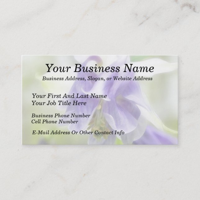 Blue And White Frilly Columbine Business Card (Front)