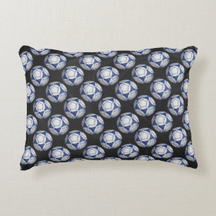 Blue and White Futbal Pattern Decorative Cushion