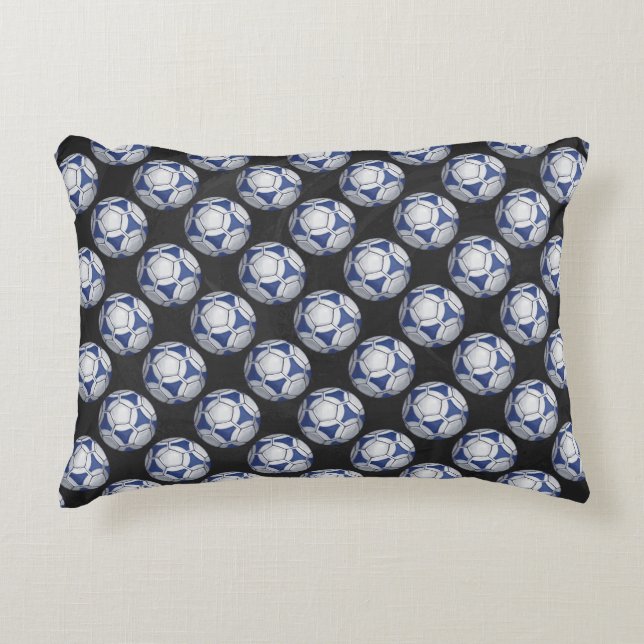 Blue and White Futbal Pattern Decorative Cushion (Front)