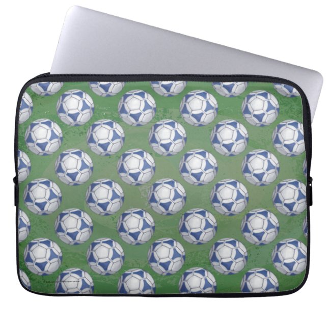 Blue and White Futbal Pattern Laptop Sleeve (Front)