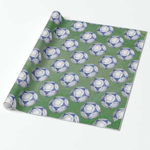 Blue and White Futbal Pattern Wrapping Paper