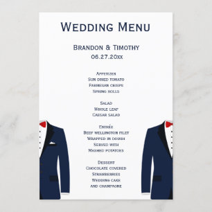 Blue And White Gay Wedding Menu Cards