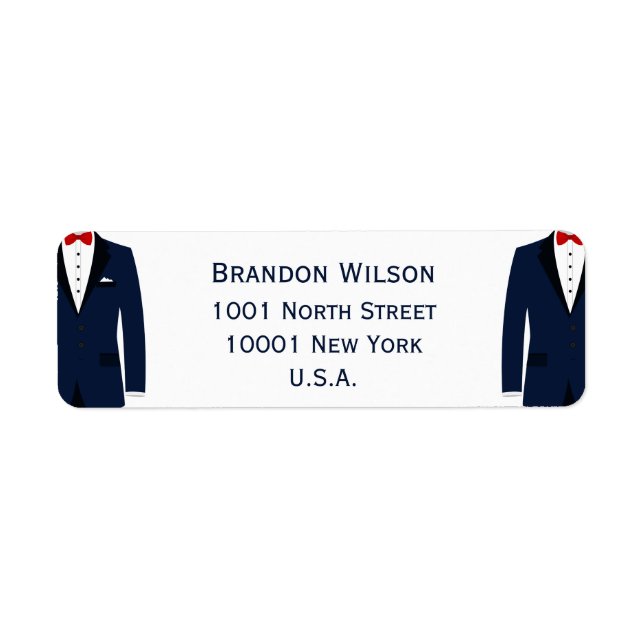 Blue And White Gay Wedding Return Address Labels (Front)