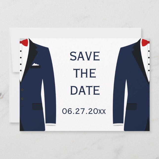 Blue And White Gay Wedding Save The Date Card (Front)
