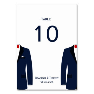 Blue And White Gay Wedding Table Numbers Cards