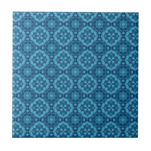 Blue and White Geometric Design T011 Tile (Front)