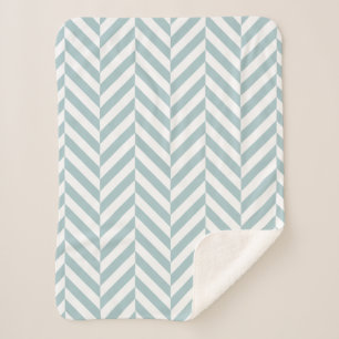 Blue and White Geometric Herringbone Pattern Sherpa Blanket