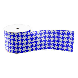 Blue and White Geometric Houndstooth Pattern Grosgrain Ribbon