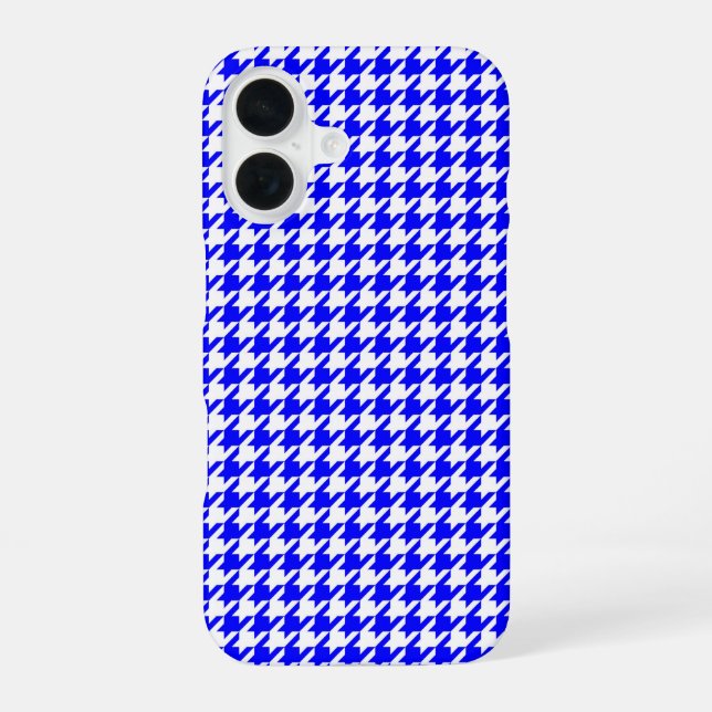Blue and White Geometric Houndstooth Pattern iPhone 16 Case (Back)
