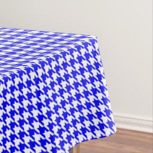 Blue and White Geometric Houndstooth Pattern Tablecloth