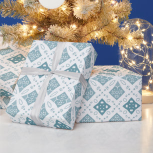 Blue and White Geometric Tile Seamless Pattern Wrapping Paper