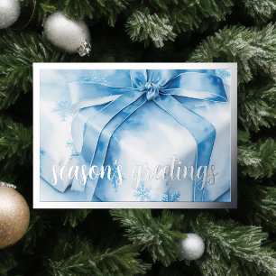 Blue and White Gift Seaon's Greetings Watercolor Holiday Card
