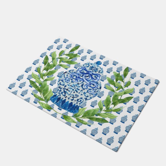 Blue and White Ginger Jar Doormat (Angled)