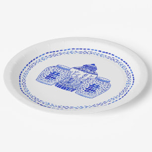 Blue and White Ginger Jar Paper Plates Watercolor