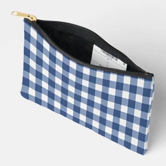Blue And White Gingham Accessory Pouch (Open)