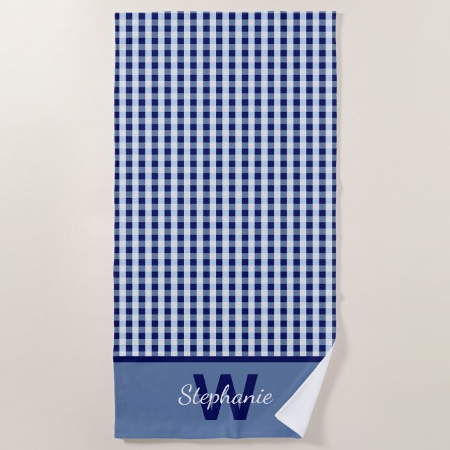 Blue and white gingham  beach towel (Front)