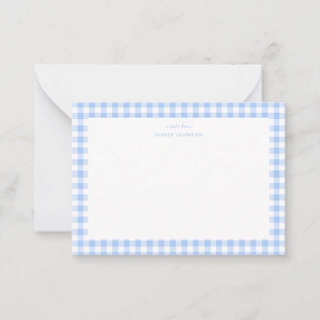 Blue and white gingham Boy note card  (Front)