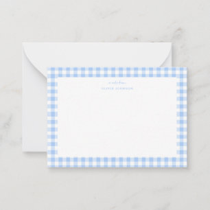 Blue and white gingham Boy note card 