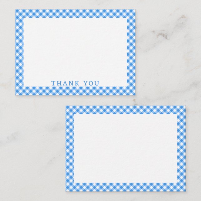 Blue And White Gingham Buffalo Plaid Thank You Card (Front/Back)