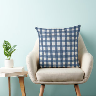 Blue and White Gingham Check  Cushion