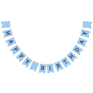 Blue And White Gingham Check Happy Birthday Bunting