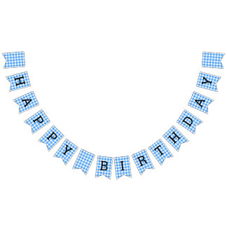 Blue And White Gingham Check Happy Birthday Bunting