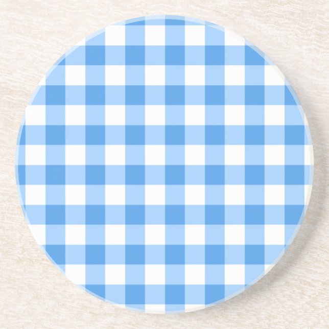 Blue And White Gingham Check Pattern Coaster (Front)